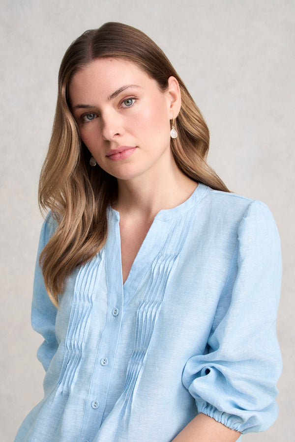 Pin Tuck Linen Shirt - Soft Blue