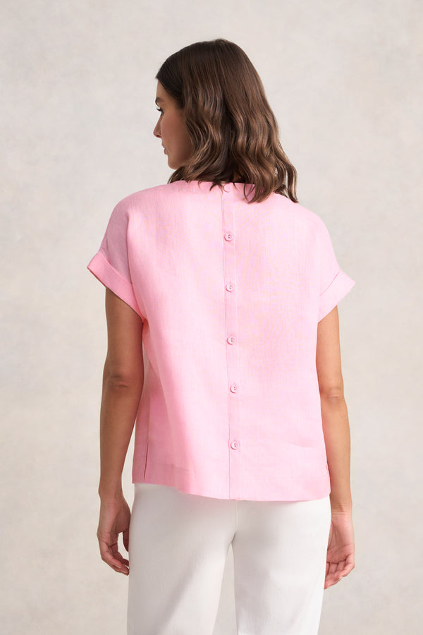 V-Neck Button Back Top - Petal Pink
