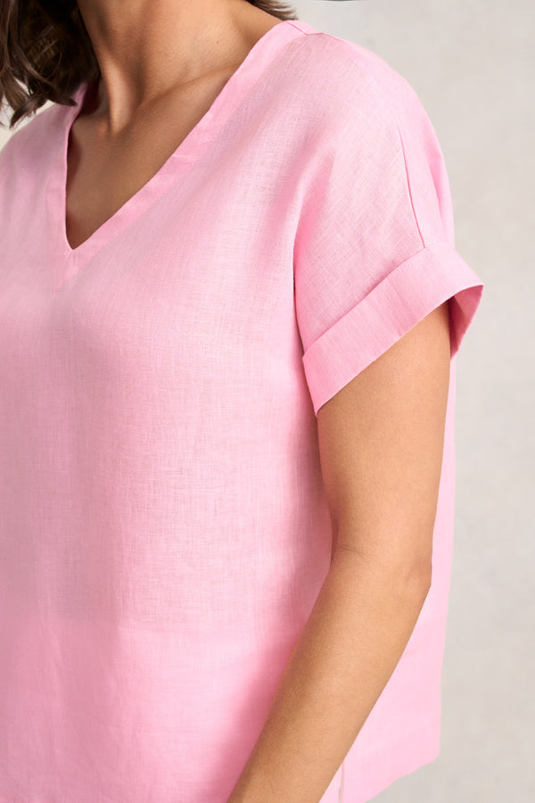 V-Neck Button Back Top - Petal Pink