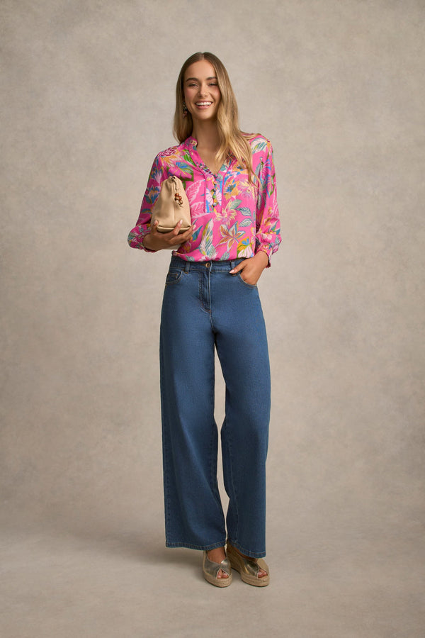 Printed Blouse - Pink Tropical Print