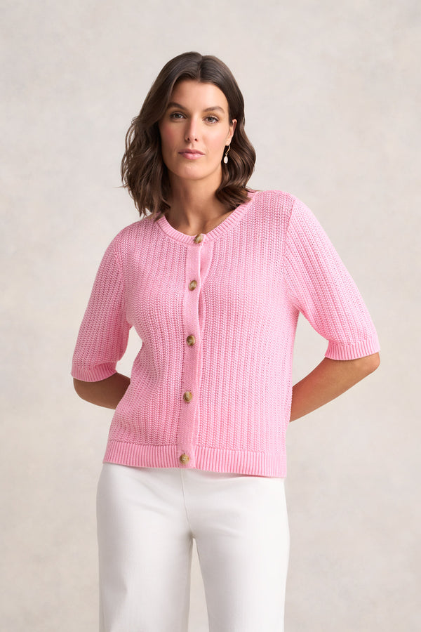 Short Sleeve Cardigan - Petal Pink