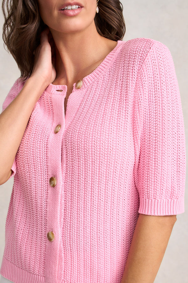 Short Sleeve Cardigan - Petal Pink
