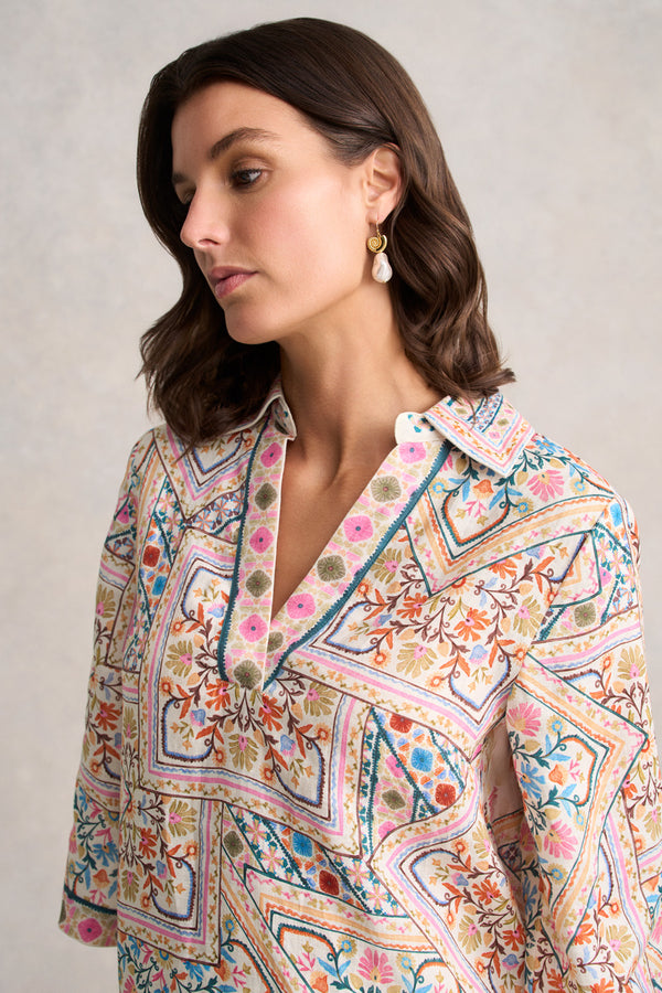 Collared Kaftan - Tile Print