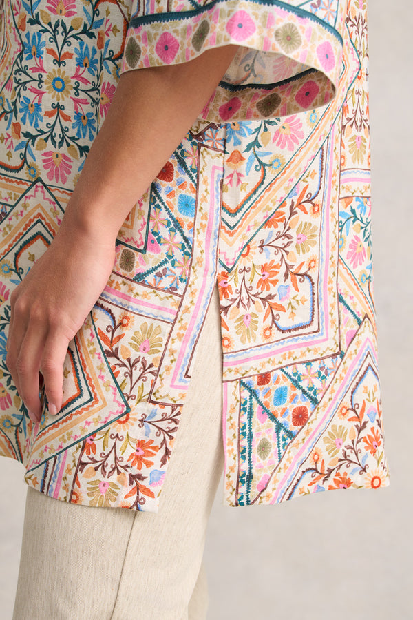 Collared Kaftan - Tile Print