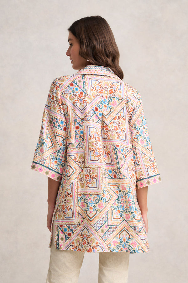 Collared Kaftan - Tile Print