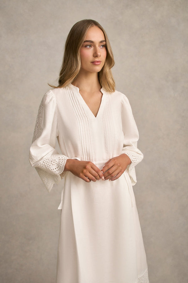 Embroidered Midi Dress - White
