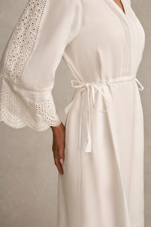 Embroidered Midi Dress - White