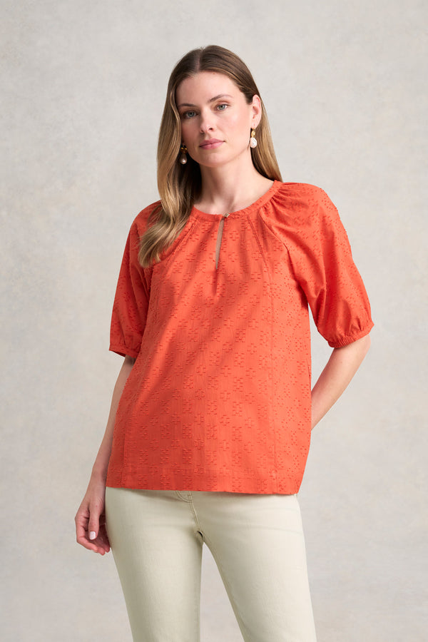 Clipped Jacquard Blouse - Burnt Orange