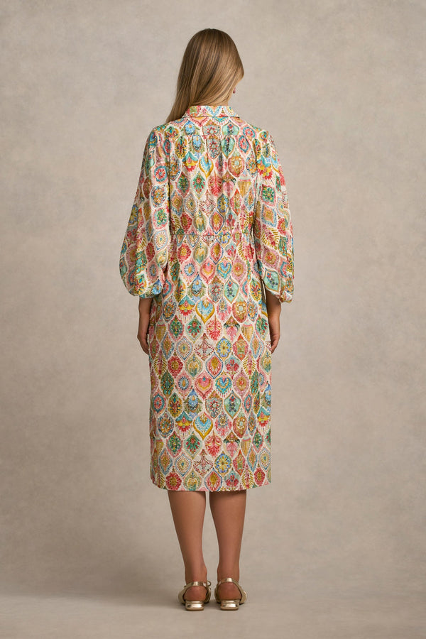 Cotton Shirt Dress - Pink Nouveau Print