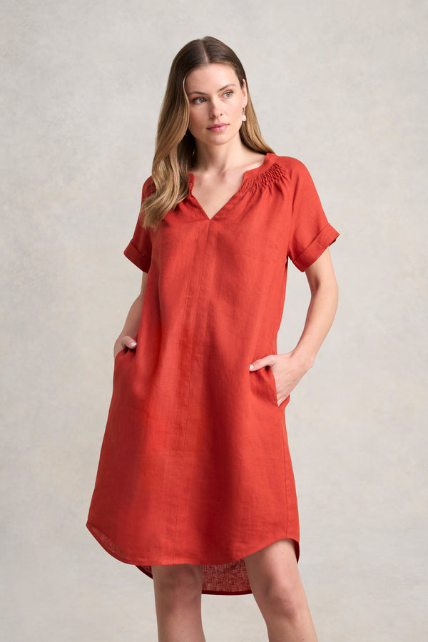 Gathered Neck Dress - Burnt Orange