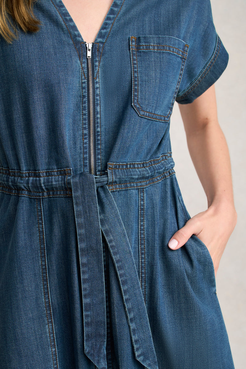 Iris Diamante Denim Shirt Dress - Blue