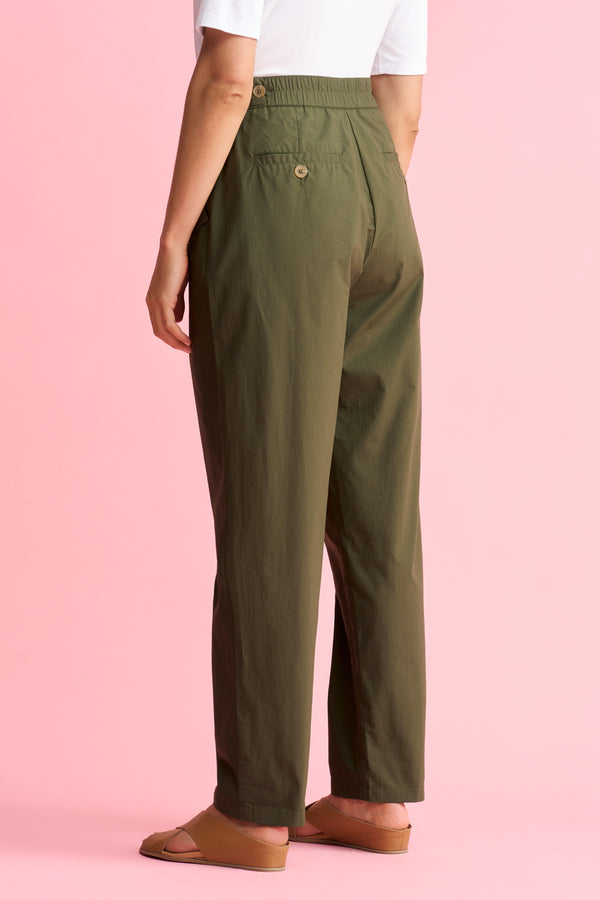Tab Detail Cotton Pant - Dark Green
