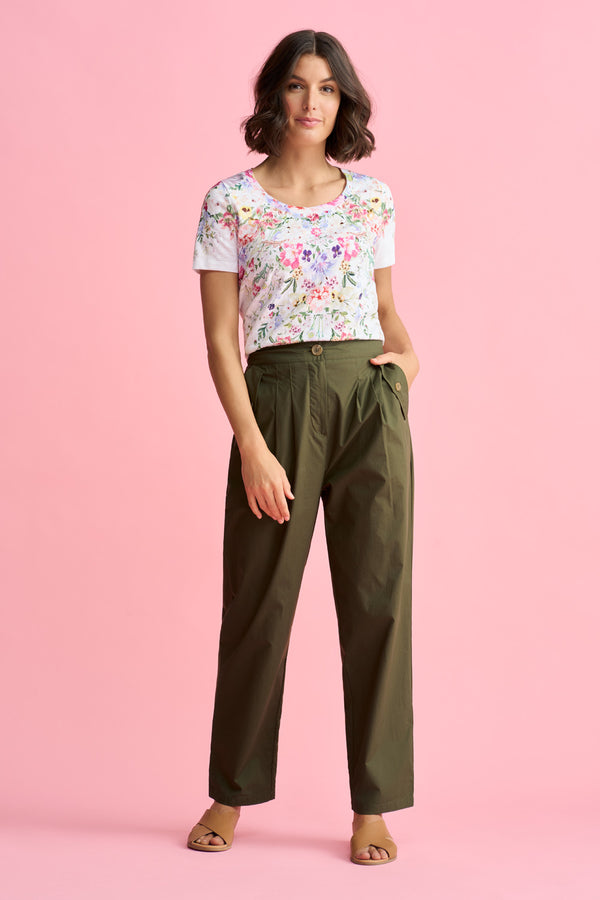 Tab Detail Cotton Pant - Dark Green