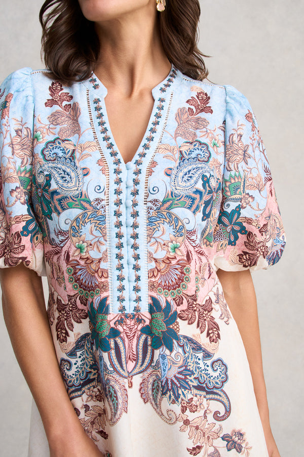 Printed Linen Blend Dress - Chyka Paisley Print