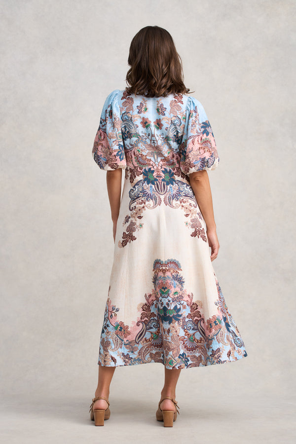 Printed Linen Blend Dress - Chyka Paisley Print