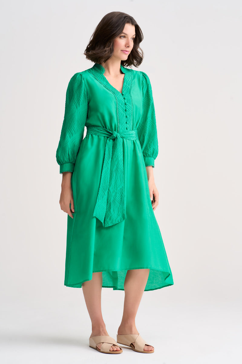 Cotton Silk Embroidered Dress Blue Illusion