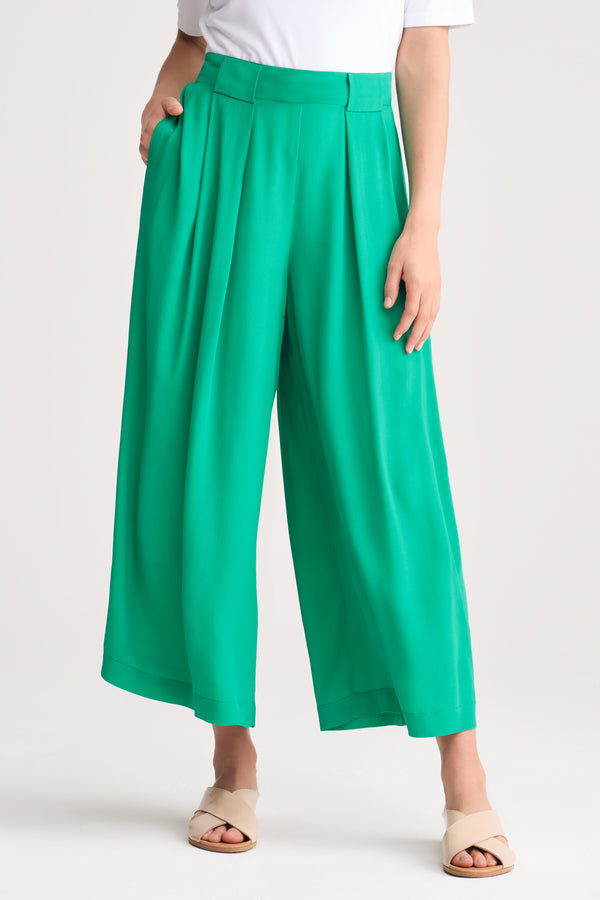 Pleated Wide Leg Pant - Kelly Green