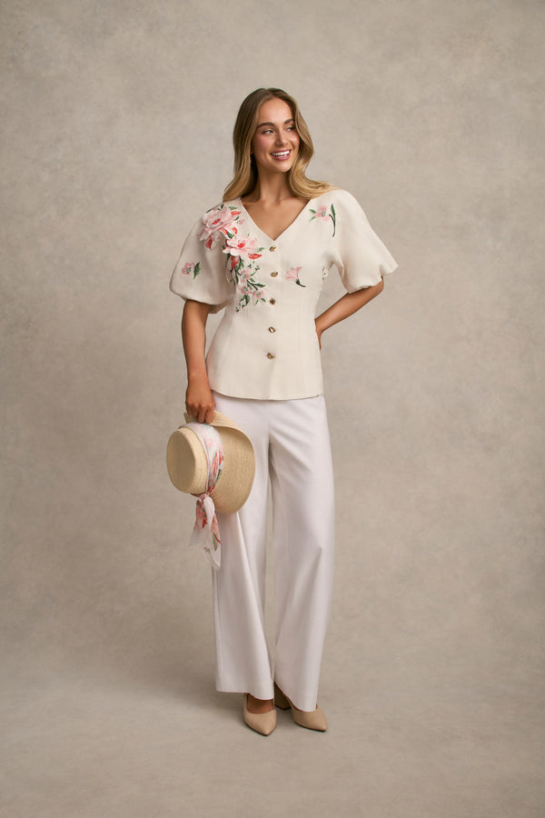 Appliqué Panelled Top - Alabaster
