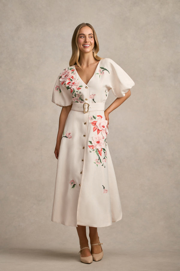Appliqué Fit & Flare Dress - Alabaster