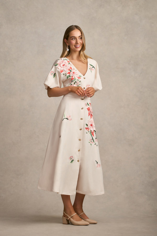 Appliqué Fit & Flare Dress - Alabaster