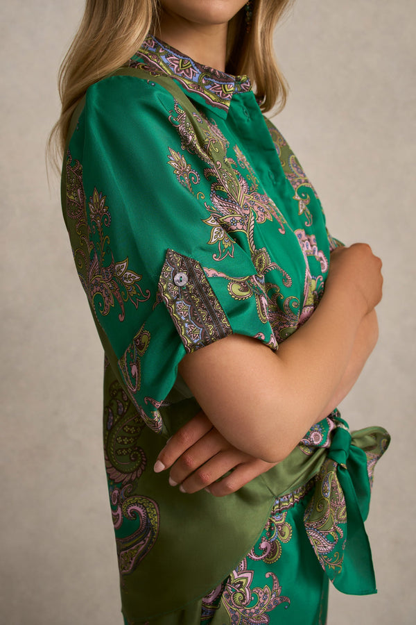 Printed Silk Shirt - Jade Paisley Print