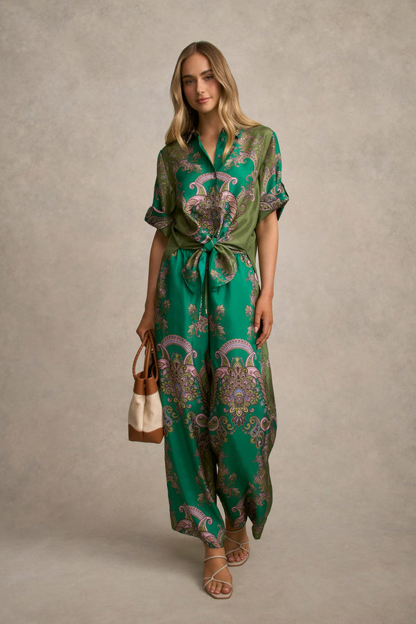 Printed Silk Shirt - Jade Paisley Print