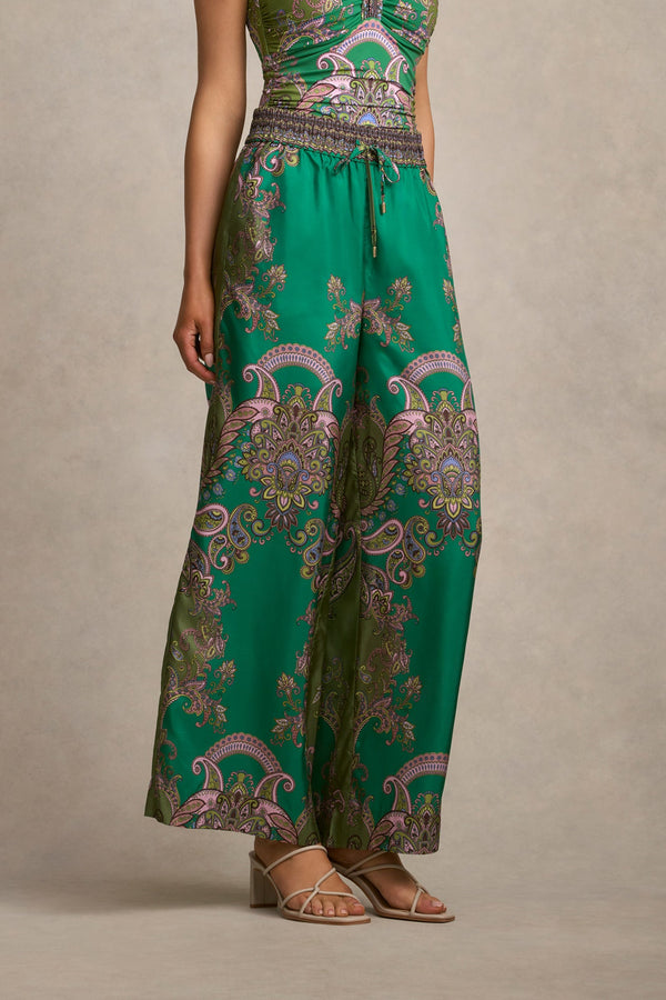 Printed Silk Pant - Jade Paisley Print