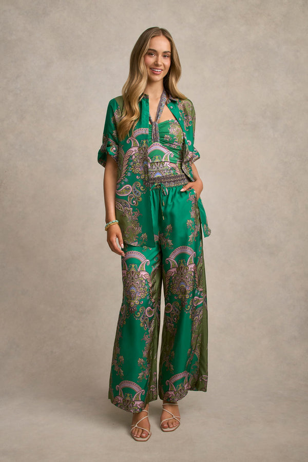 Printed Silk Pant - Jade Paisley Print