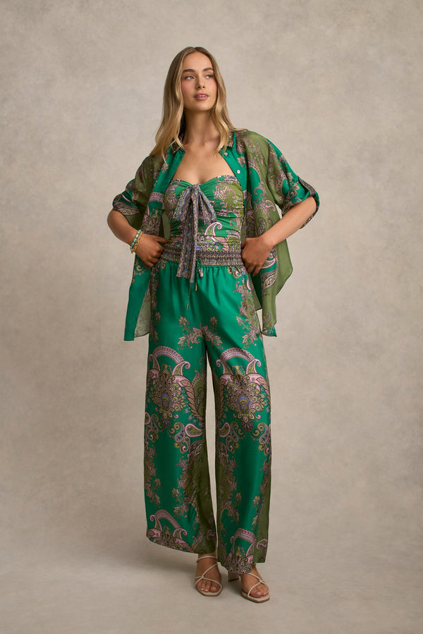 Printed Silk Pant - Jade Paisley Print
