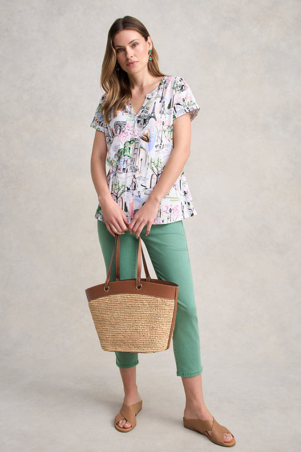 Notch Neck Cotton Tee - Rue Cremieux Print