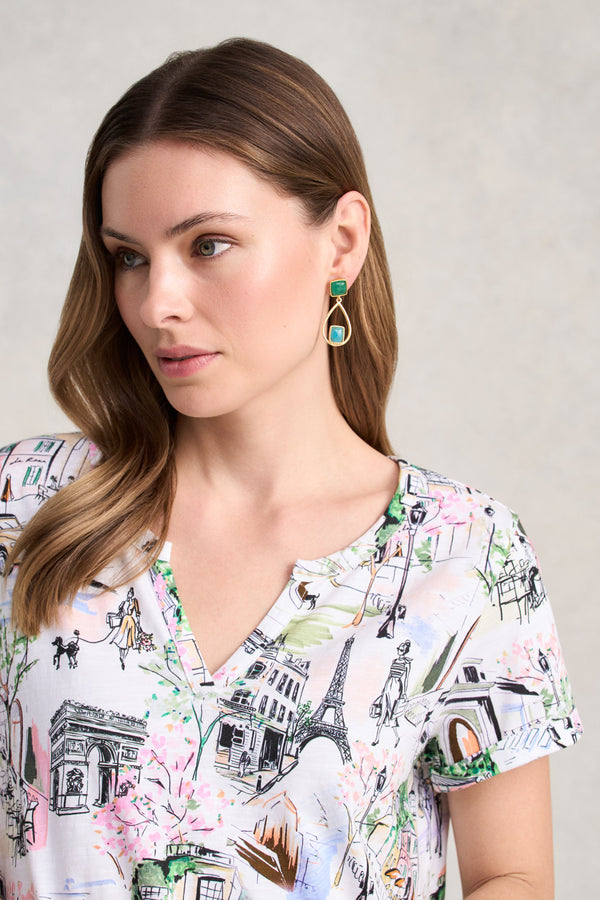 Notch Neck Cotton Tee - Rue Cremieux Print