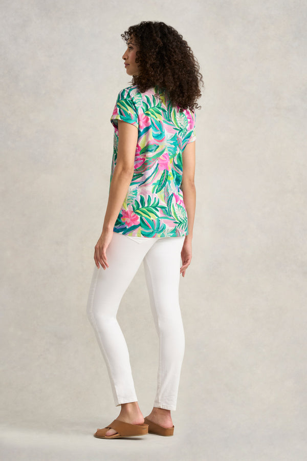Notch Neck Cotton Tee - Summer Palms Print