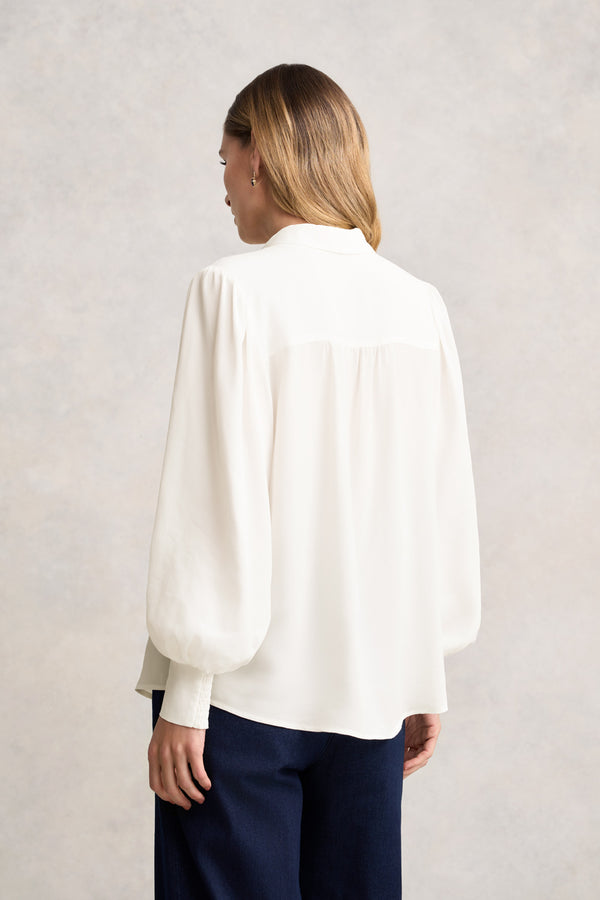 Silk Blend Shirt With Tie - Cream