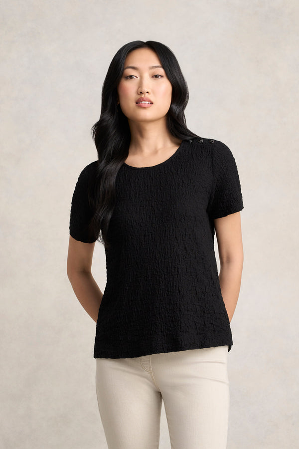 Crinkle Cotton T-Shirt - Black