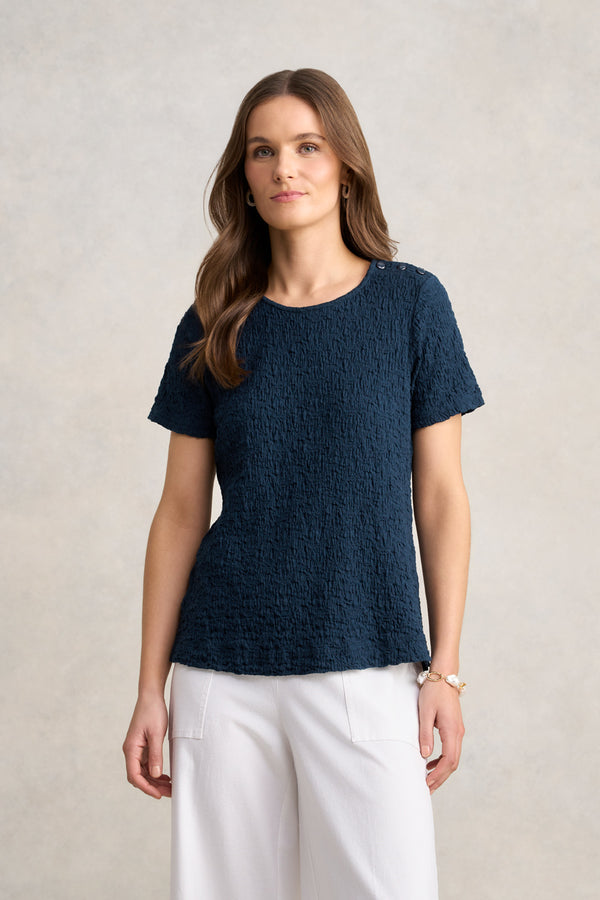 Crinkle Cotton T-Shirt - Navy