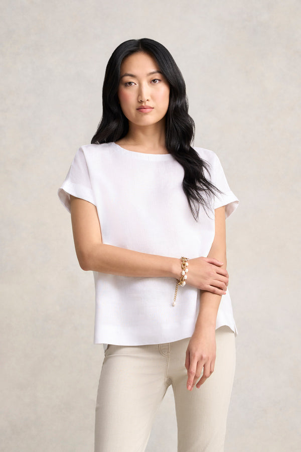 Linen Button Back Top - White