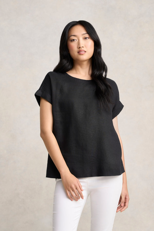 Linen Button Back Top - Black