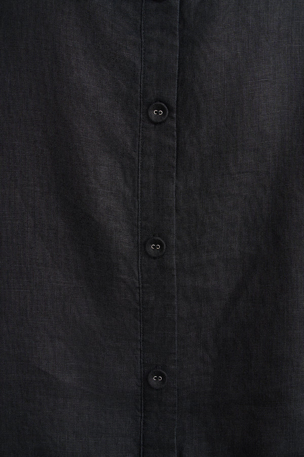 Linen Button Back Top - Black