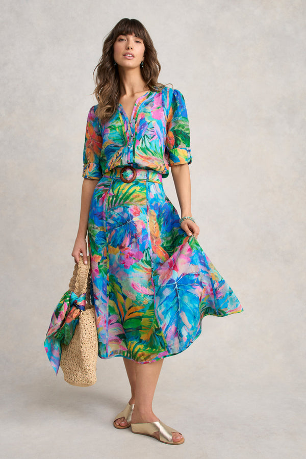 Panelled Blouse - Vibrant Palm Print