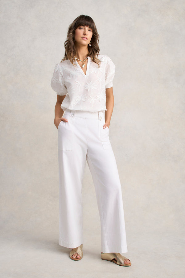 Embroidered Palm Blouse - White