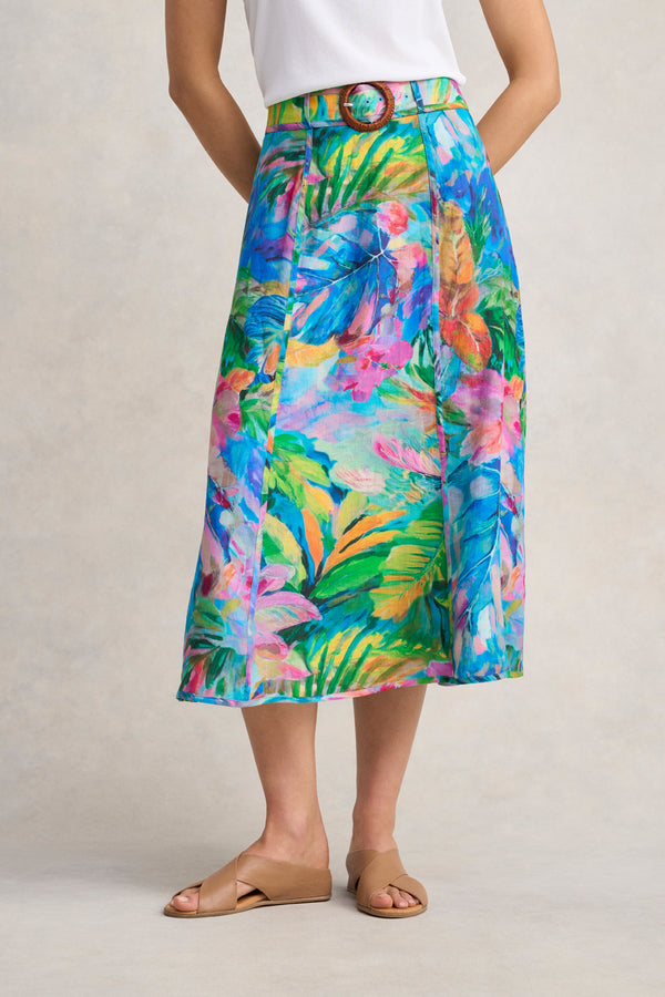 Panelled Flared Skirt - Vibrant Palm Print