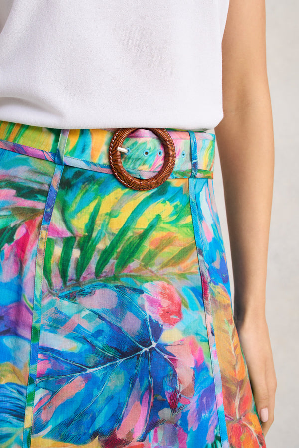 Panelled Flared Skirt - Vibrant Palm Print