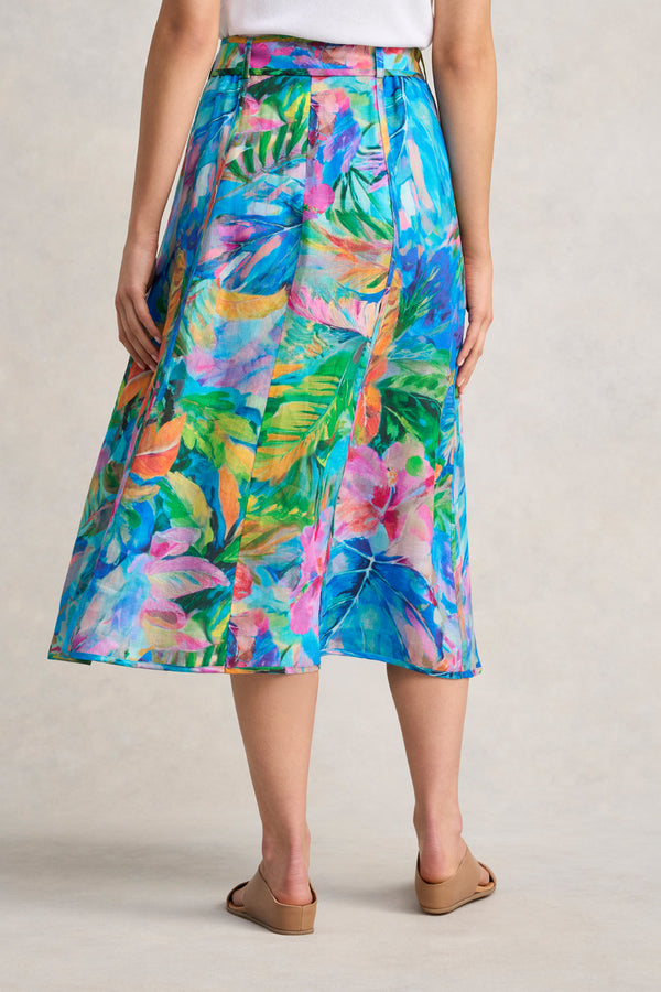 Panelled Flared Skirt - Vibrant Palm Print