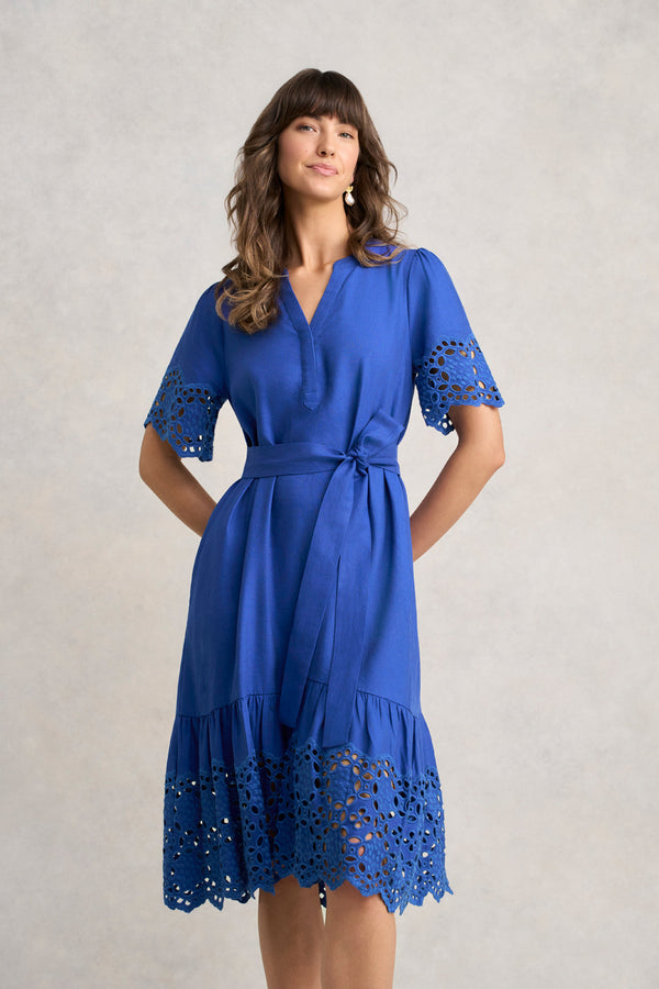 Broderie Trim Dress - Electric Blue