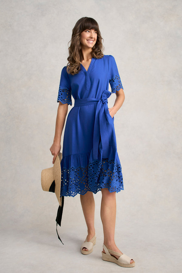 Broderie Trim Dress - Electric Blue