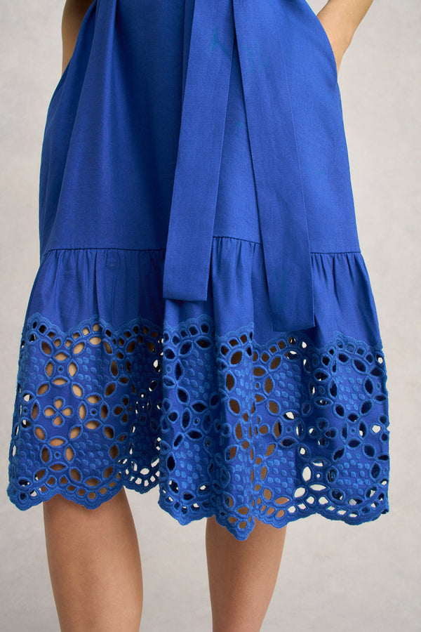 Broderie Trim Dress - Electric Blue
