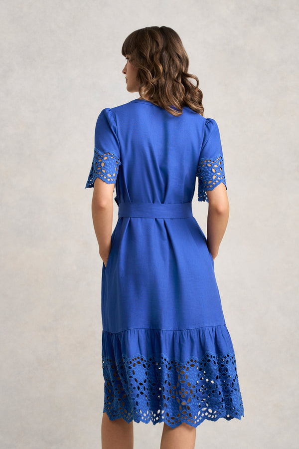 Broderie Trim Dress - Electric Blue