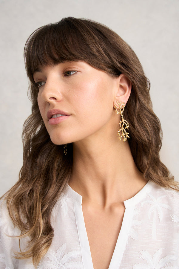 Coral Statement Earrings - Gold