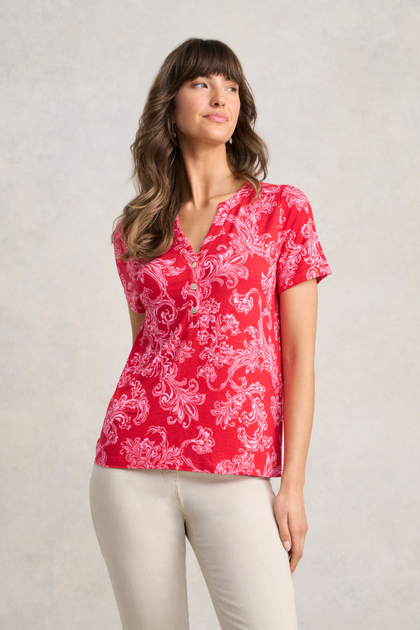 Notched Neck T-Shirt - Sunset Paisley Print