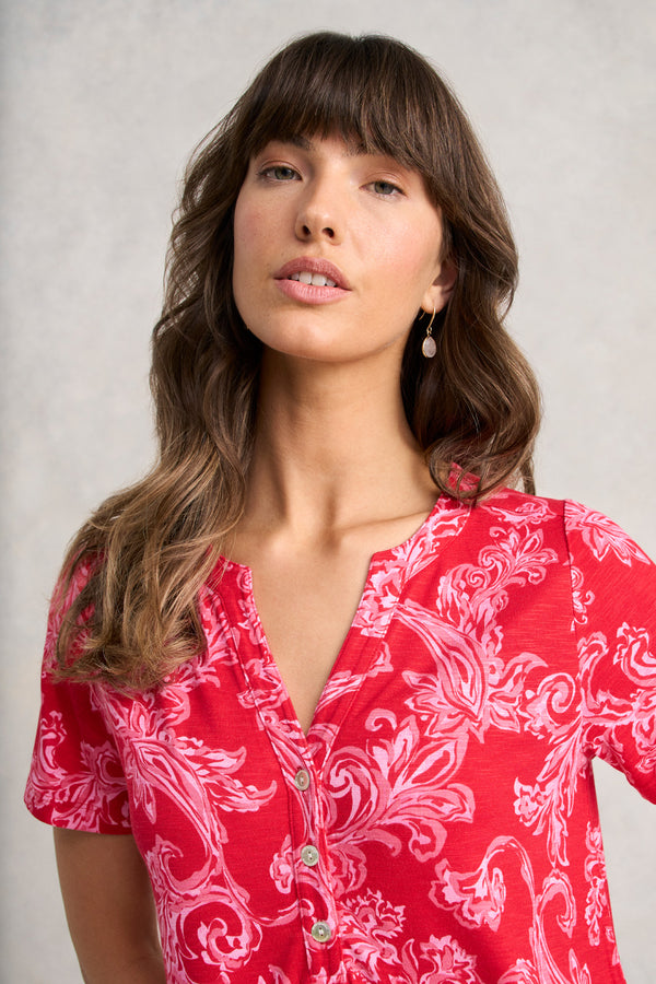 Notched Neck T-Shirt - Sunset Paisley Print